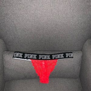 NWOT PINK bright red/orange lacey thong